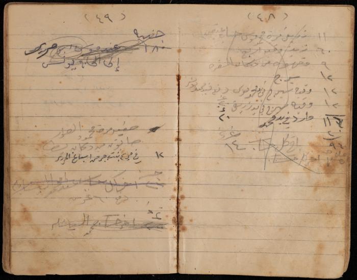 دفتر تسجيل ديون وأمانات لمحمد يونس، قرية جنبا، أربعينيات وخمسينيات القرن العشرين
