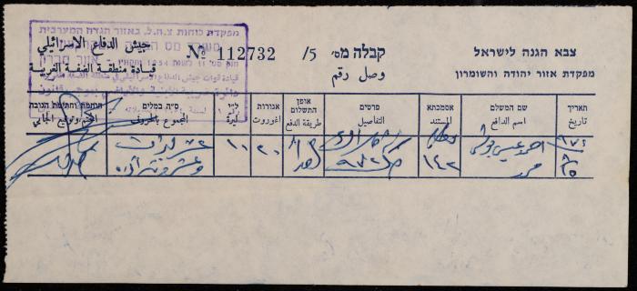 Property Tax Payment Receipt, Hebron, 15 August 1974