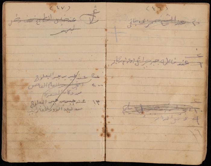 دفتر تسجيل ديون وأمانات لمحمد يونس، قرية جنبا، أربعينيات وخمسينيات القرن العشرين
