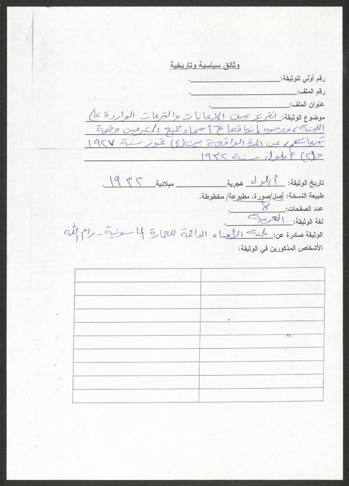 A Report by the Permanent Committee of Trustees of the Masonic Architecture, Ramallah, 1927-1932