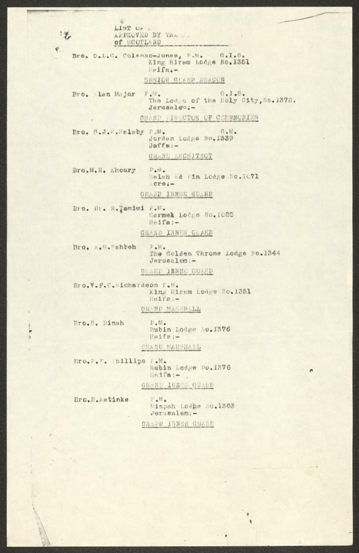 رسالة من المحفل الاسكتلندي الأكبر إلى إبراهيم كعيبني، 1 شباط 1943
