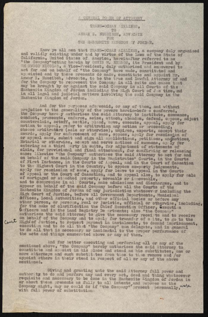 Judicial File of Anwar Nusseibeh, the 1950s