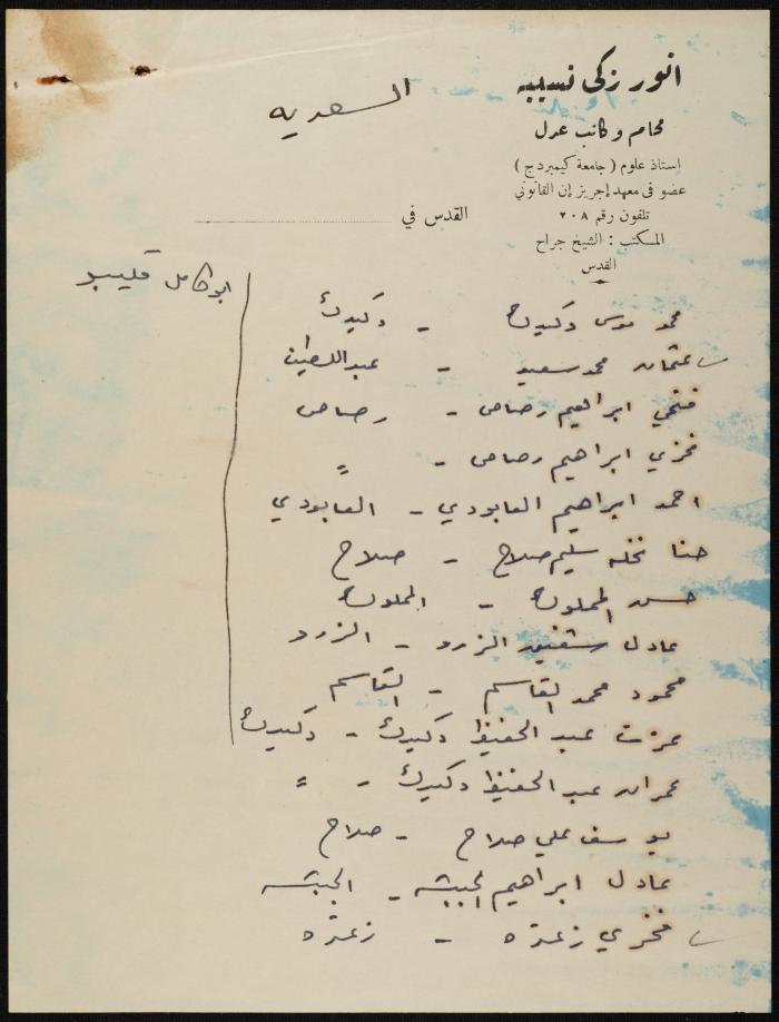 Judicial File of Anwar Nusseibeh, 1950