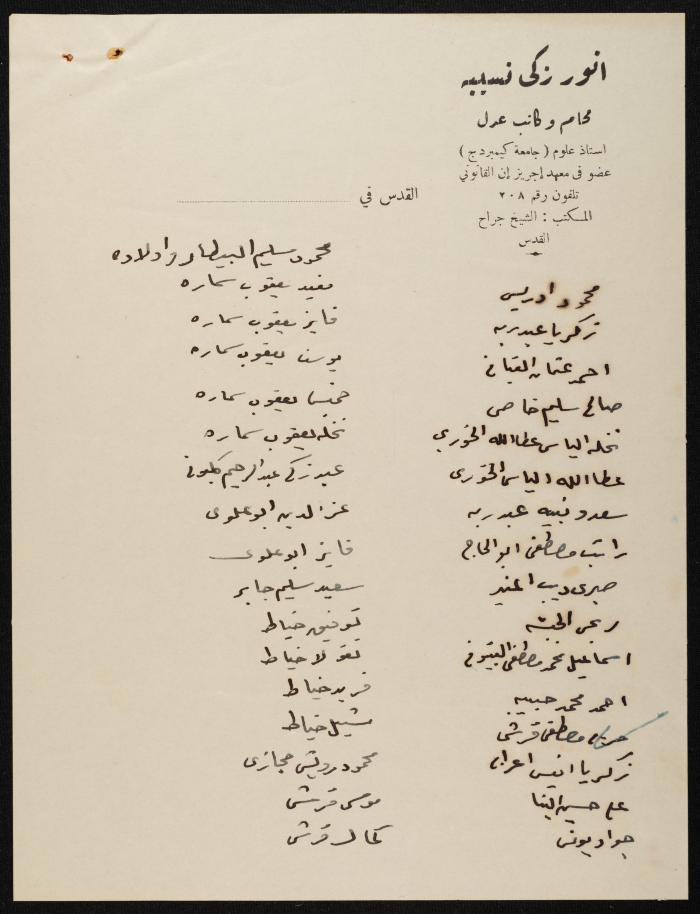 Judicial File of Anwar Nusseibeh, 1950