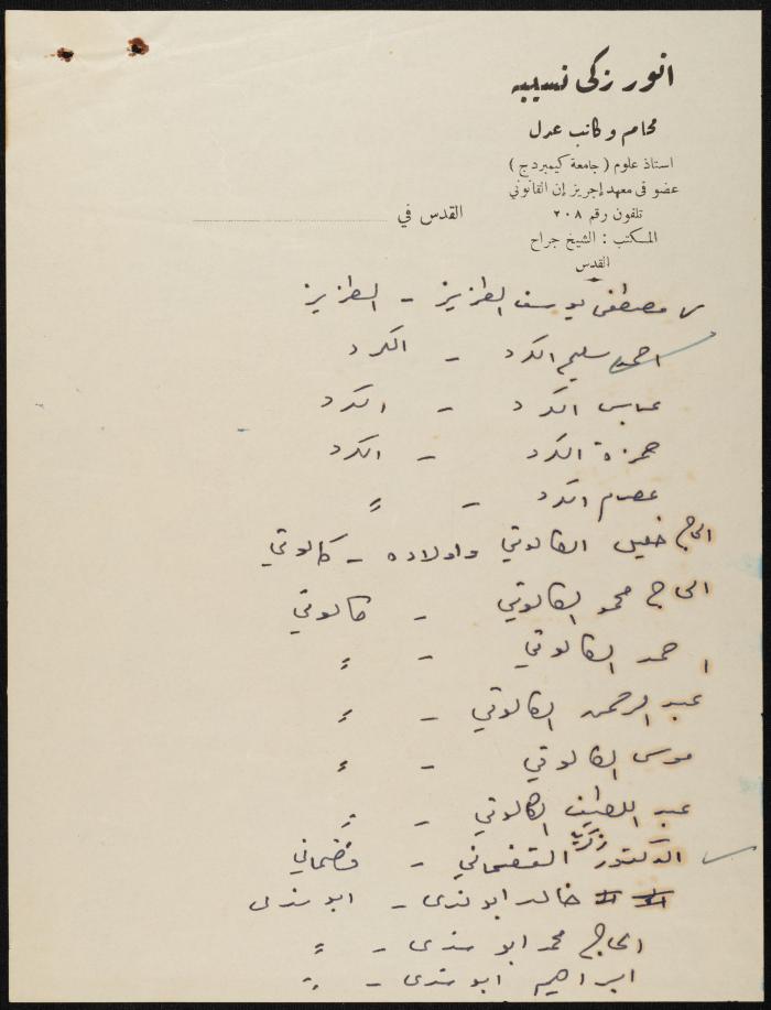 Judicial File of Anwar Nusseibeh, 1950