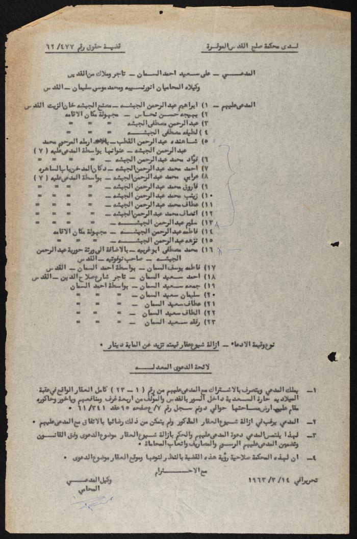 Judicial File of Anwar Nusseibeh, 1963