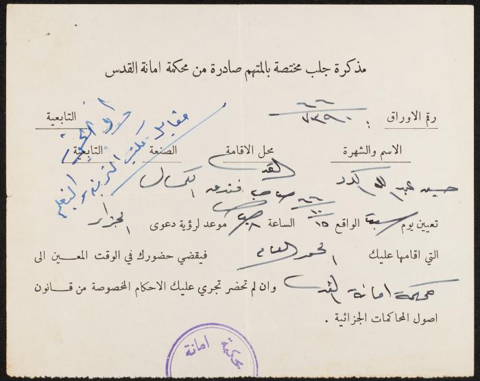 Judicial File of Anwar Nusseibeh, 1966