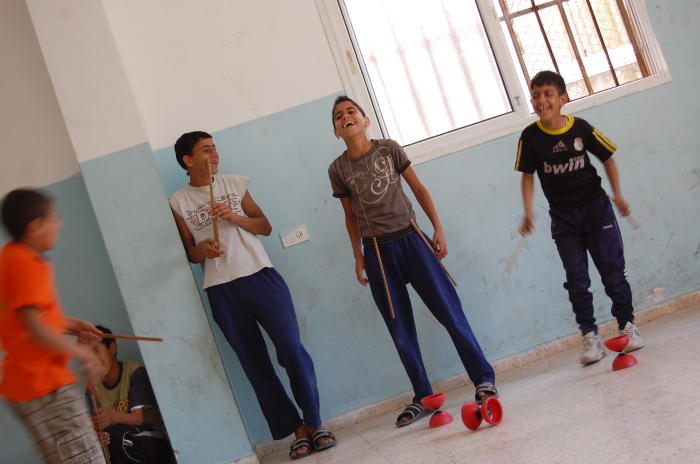 A Glimpse of Training Held by the Palestinian Circus School in Far'a Palestinian Refugee 
