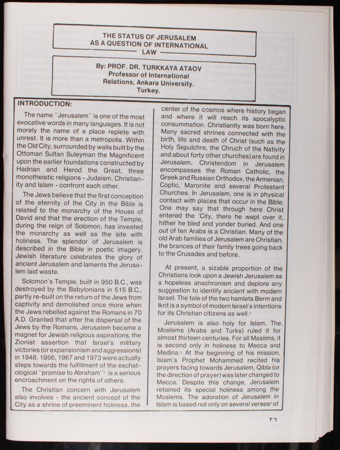 Issue 100 of al-Quds Newsletter, the Royal Committee for Jerusalem Affairs, June 1982
