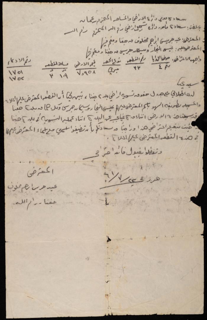 رسالة من عيد مخلوف إلى دائرة الأراضي والمساحة في عمان، 22 تموز 1961