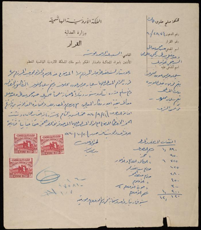 A Legal Decision by the Amman Magistrate Court, 20 October 1960