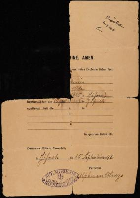 A Baptismal Certificate by the Latin Patriarchate of Jerusalem, 1946