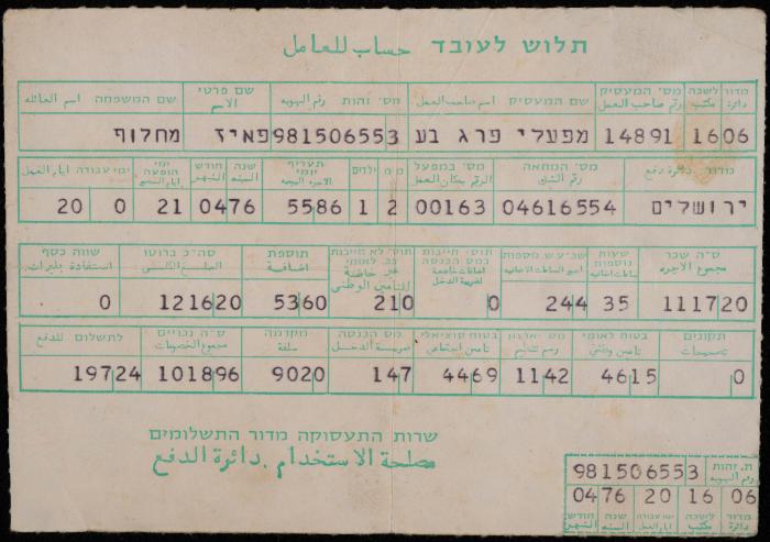 Fayez Makhlouf's Account Slip, 21 April 1976