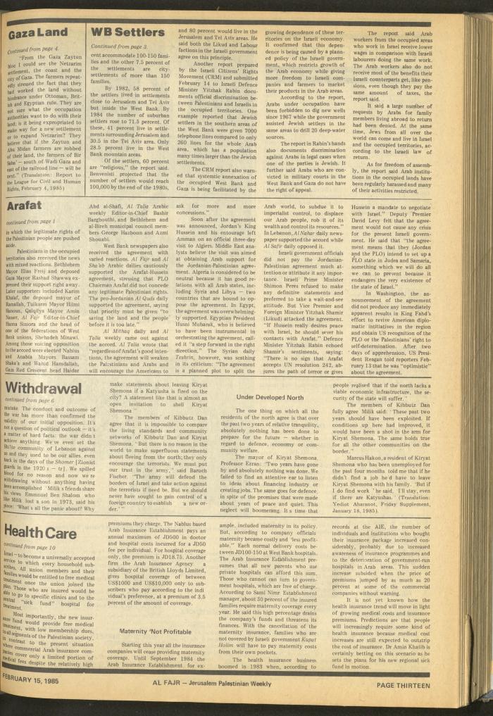 Issue 250 of al-Fajr Newspaper, 15 February 1985