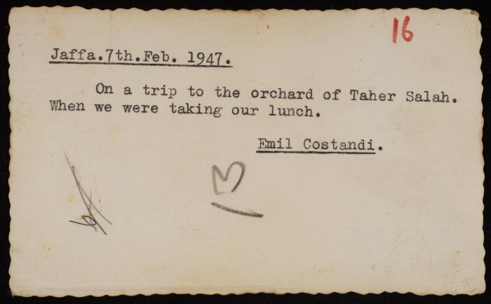 Al-Amiriya School's Trip to the Orchard of Taher Salah, Yafa, 7 February 1947