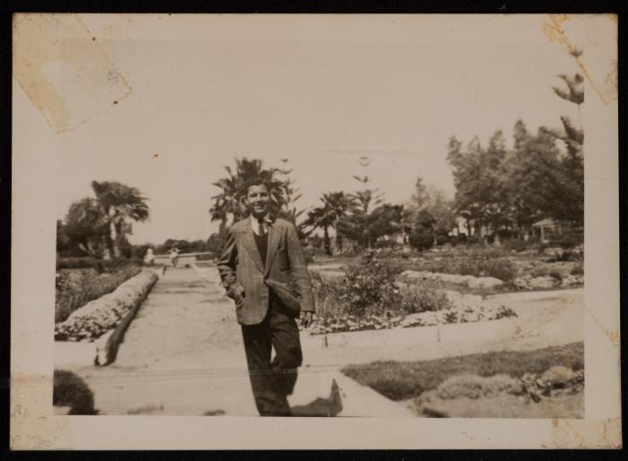 Emil Costandi's Friend at the Gaza Municipality Garden, 1947
