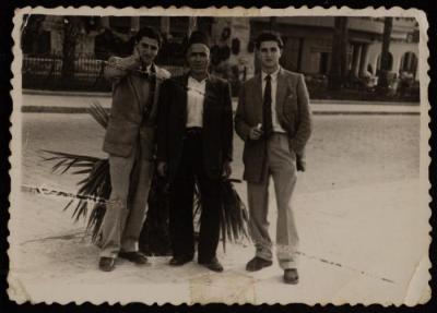 Maurice and Marios Halabi at Place de Martyrs, Beirut, 1955