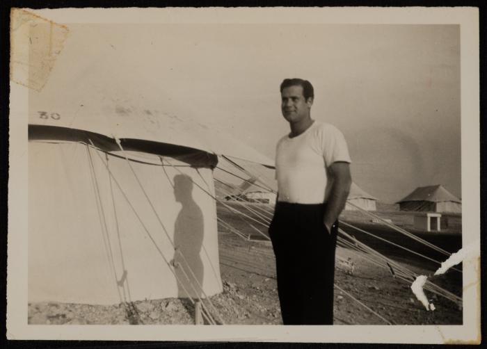 Emile Balita in front of His Tent, Qatar, 1949