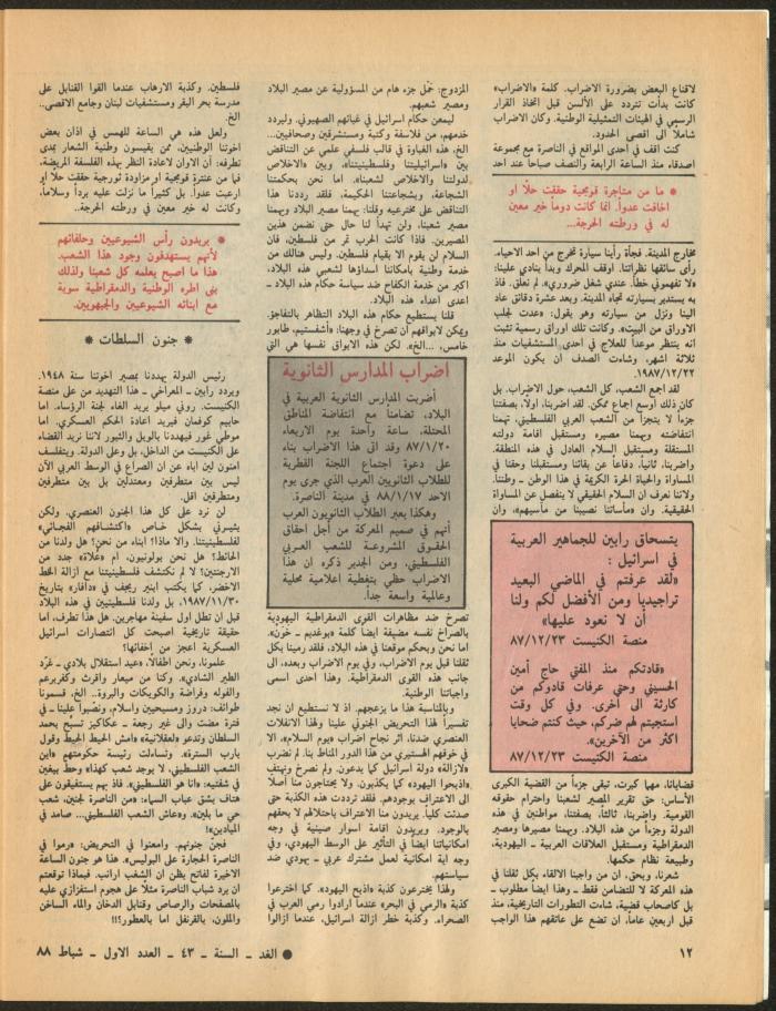 Issue 1 of al-Ghad Magazine, February 1988