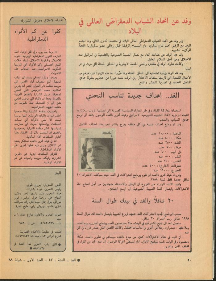 Issue 1 of al-Ghad Magazine, February 1988
