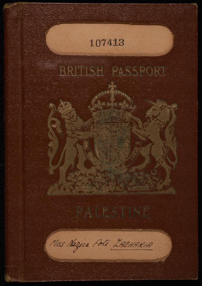A Passport by the Government of Palestine to Nazira Zakharia, Jerusalem, 17 August 1938