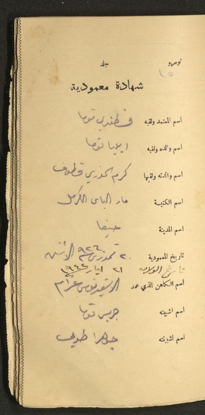 دفتر شهادات معمودية صادر عن المجلس الملّي الوطني الأرثوذكسي، 1924-1929