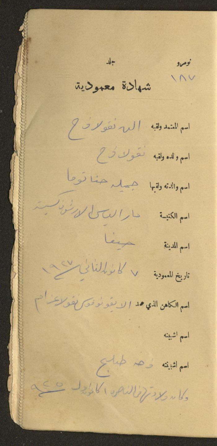 دفتر شهادات معمودية صادر عن المجلس الملّي الوطني الأرثوذكسي، 1924-1929