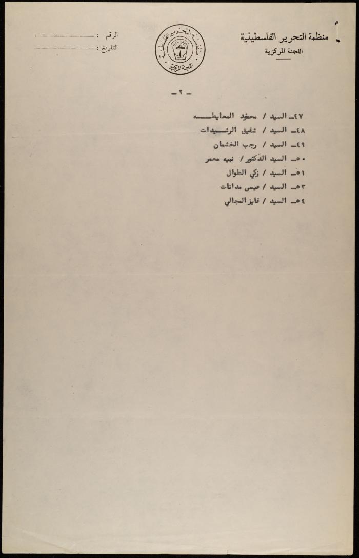 A List of Invitees from the East Bank to Attend the National Popular Conference, Cairo, 1971