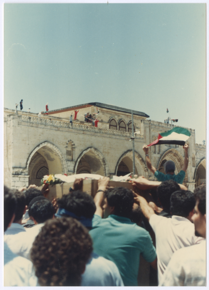 The Casket of Shaheed Omar al-Qasim in the Yards of al-Aqsa Mosque, Jerusalem, June 1989