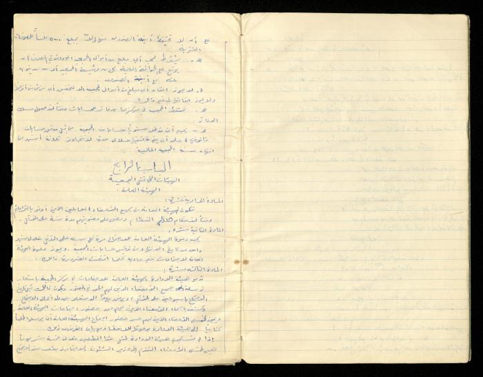 دفتر النظام الخاص بجمعية المرابطات الخيرية، قلقيلية-الأردن، 1960