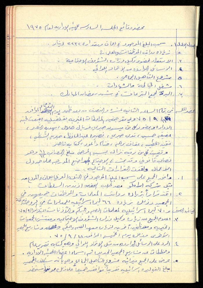 A Meetings' Record of the Administrative and General Bodies of al-Murabitat Charitable Society, Qalqilya, 1974-1980