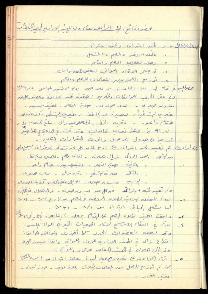 A Meetings' Record of the Administrative and General Bodies of al-Murabitat Charitable Society, Qalqilya, 1974-1980
