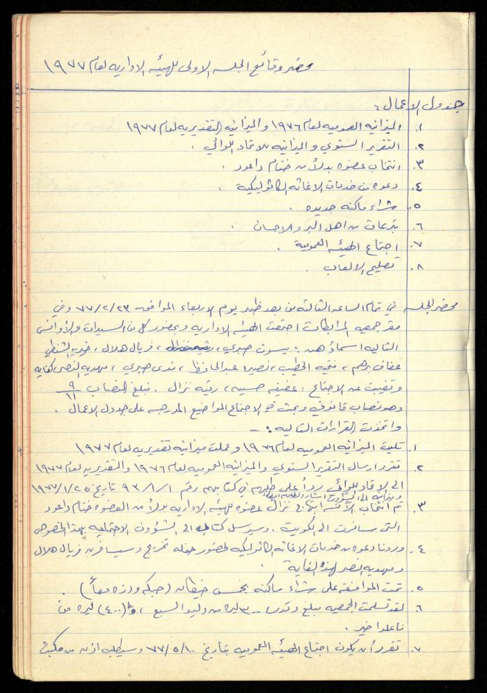 A Meetings' Record of the Administrative and General Bodies of al-Murabitat Charitable Society, Qalqilya, 1974-1980