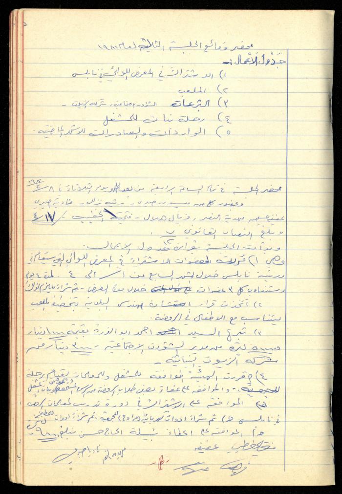 A Meetings' Record of the Administrative and General Bodies of al-Murabitat Charitable Society, Qalqilya, 1974-1980