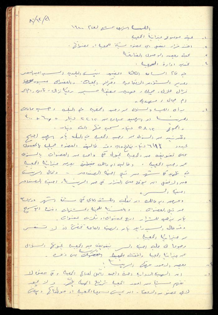 A Meetings' Record of the Administrative and General Bodies of al-Murabitat Charitable Society, Qalqilya, 1974-1980