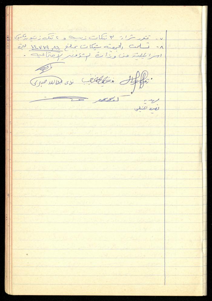 A Meetings' Record of the Administrative and General Bodies of al-Murabitat Charitable Society, Qalqilya, 1974-1980