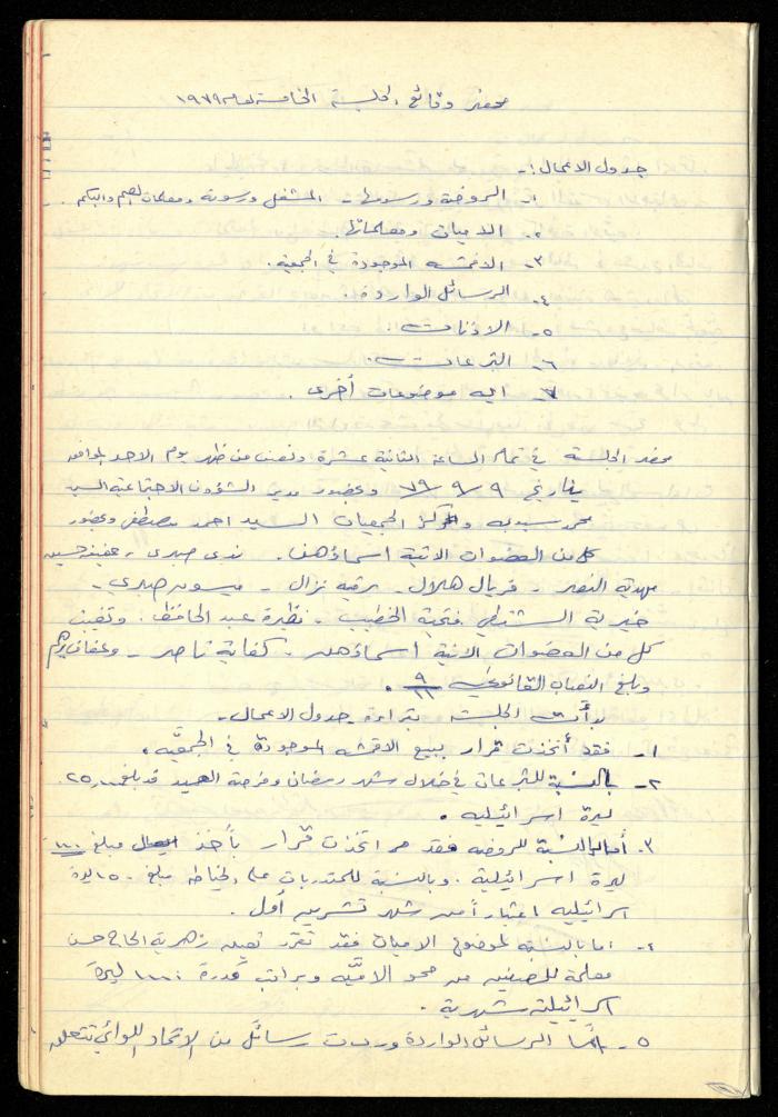 A Meetings' Record of the Administrative and General Bodies of al-Murabitat Charitable Society, Qalqilya, 1974-1980