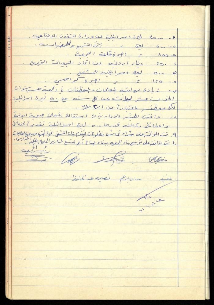A Meetings' Record of the Administrative and General Bodies of al-Murabitat Charitable Society, Qalqilya, 1974-1980