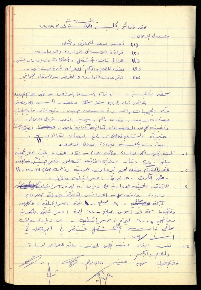 A Meetings' Record of the Administrative and General Bodies of al-Murabitat Charitable Society, Qalqilya, 1974-1980