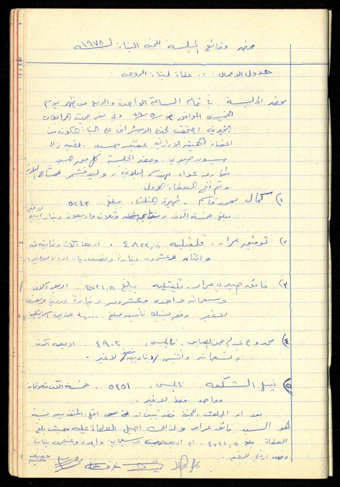 A Meetings' Record of the Administrative and General Bodies of al-Murabitat Charitable Society, Qalqilya, 1974-1980