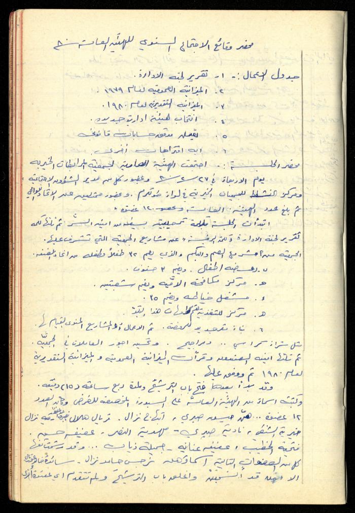 A Meetings' Record of the Administrative and General Bodies of al-Murabitat Charitable Society, Qalqilya, 1974-1980