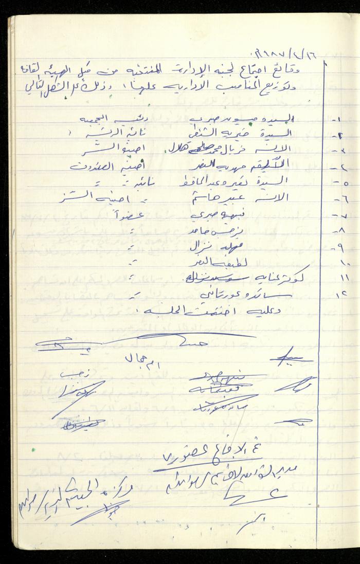 A Record of the Meetings of the al-Murabitat Charitable Society Administrative Committee, Qalqilya, 1982-1990