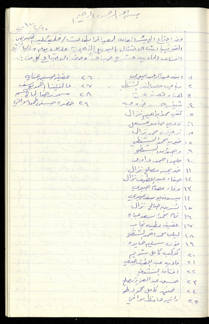 A Record of the Meetings of al-Murabitat Charitable Society General Assembly, Qalqilya, 1981-2016