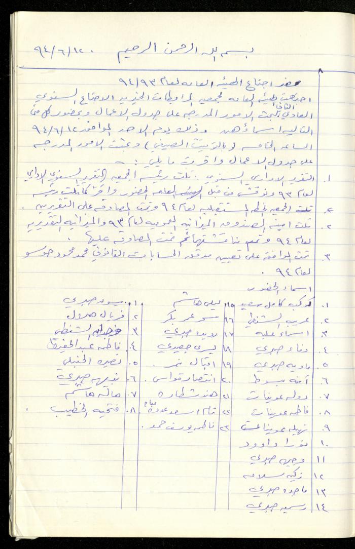 A Record of the Meetings of al-Murabitat Charitable Society General Assembly, Qalqilya, 1981-2016
