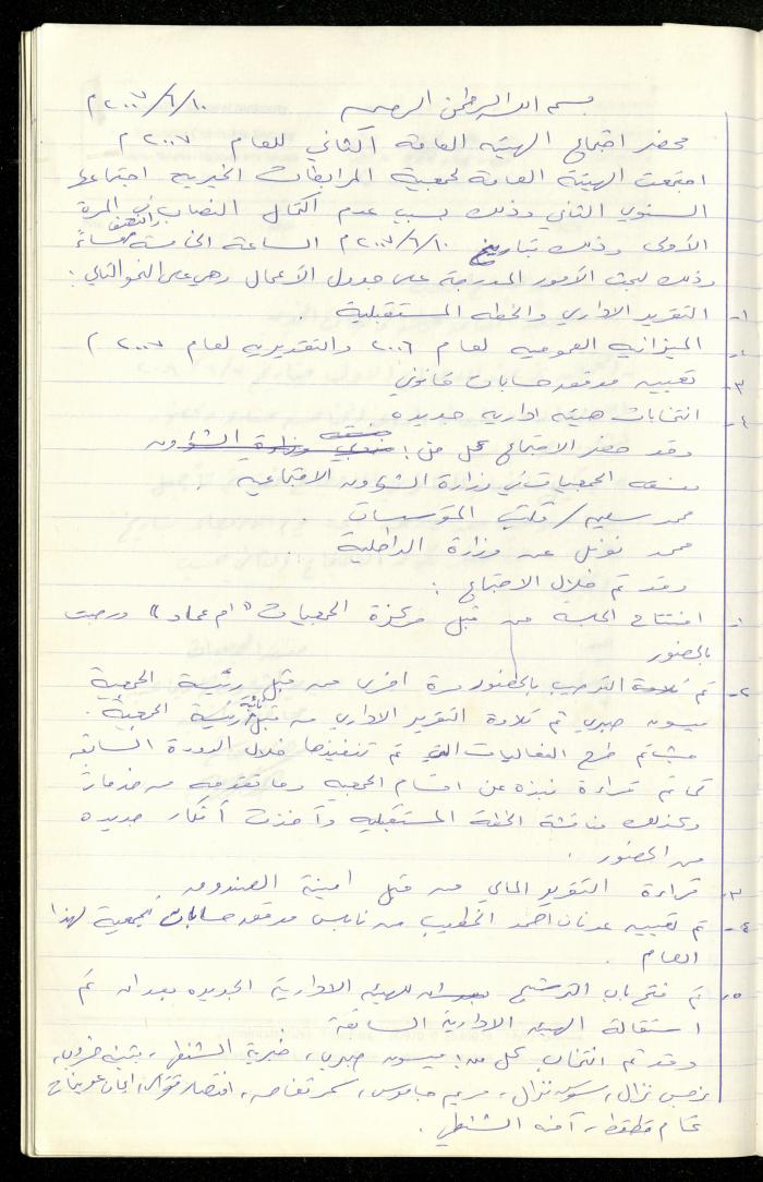 A Record of the Meetings of al-Murabitat Charitable Society General Assembly, Qalqilya, 1981-2016