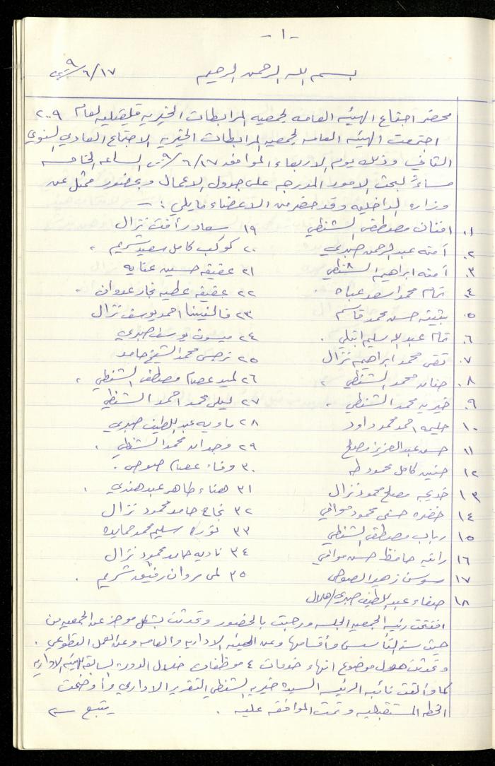 A Record of the Meetings of al-Murabitat Charitable Society General Assembly, Qalqilya, 1981-2016