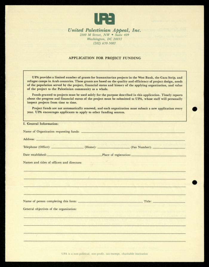 The File of the United Palestinian Appeal, al-Murabitat Charitable Society, 1989-1990