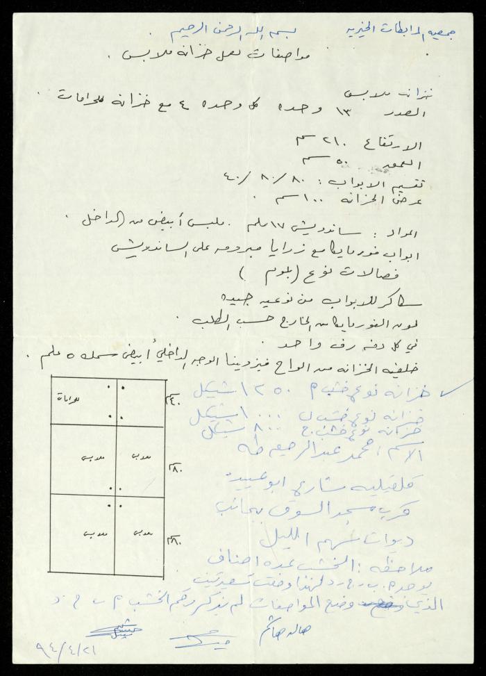 The Cabinets Tender File for the Deaf and Mute, al-Murabitat Charitable Society, Qalqilya, 1994