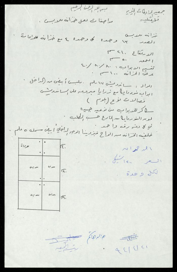 The Cabinets Tender File for the Deaf and Mute, al-Murabitat Charitable Society, Qalqilya, 1994