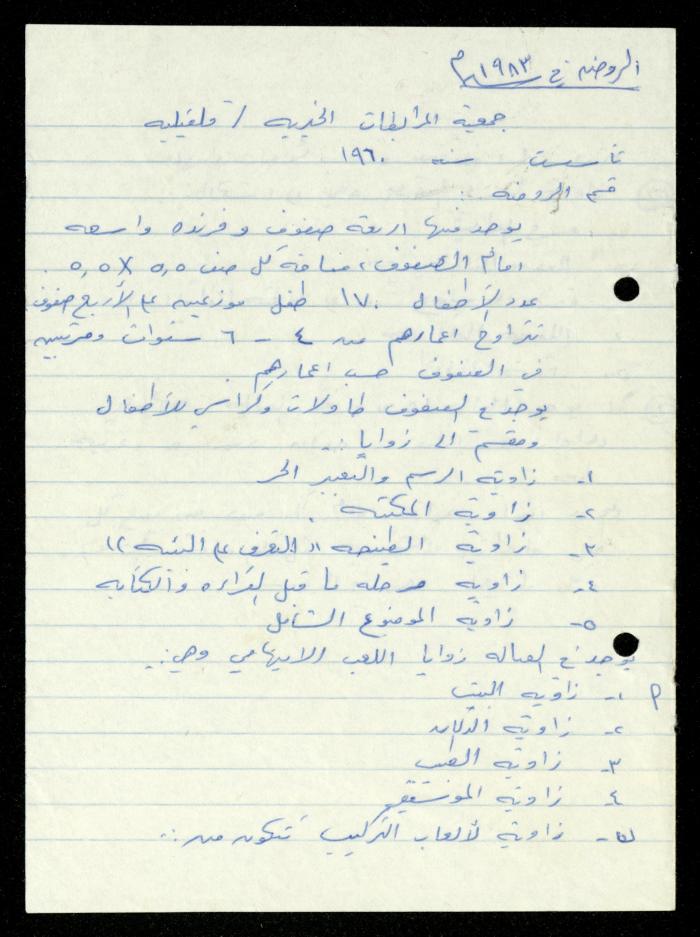 The Kindergarten Department File, al-Murabitat Charitable Society, Qalqilya, 1972-1986